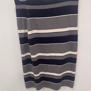 Ann Taylor Black, Gray, and Cream Striped Midi Skirt